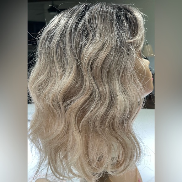 HAIR, 12” long, with bangs, crimped/wavy, dark gray to blonde ends - Picture 2 of 9